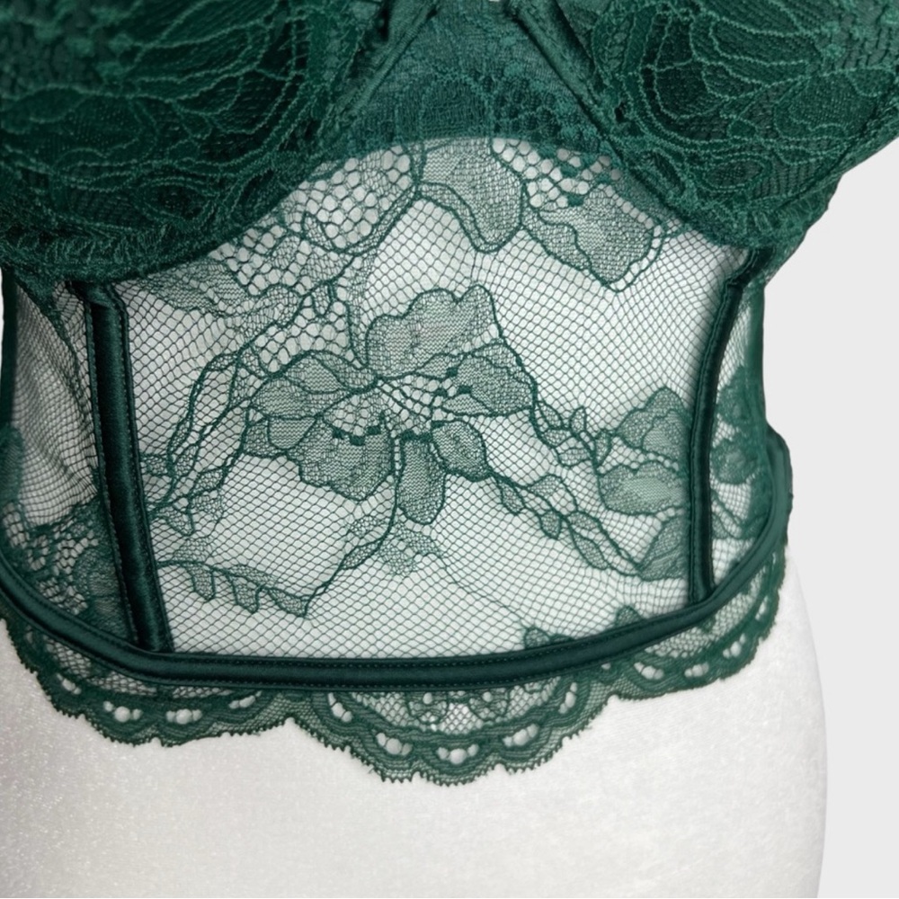Victoria's Secret Very Sexy Push Up Bra Emerald Green Corset Top 36B LIKE NEW - Picture 2 of 12